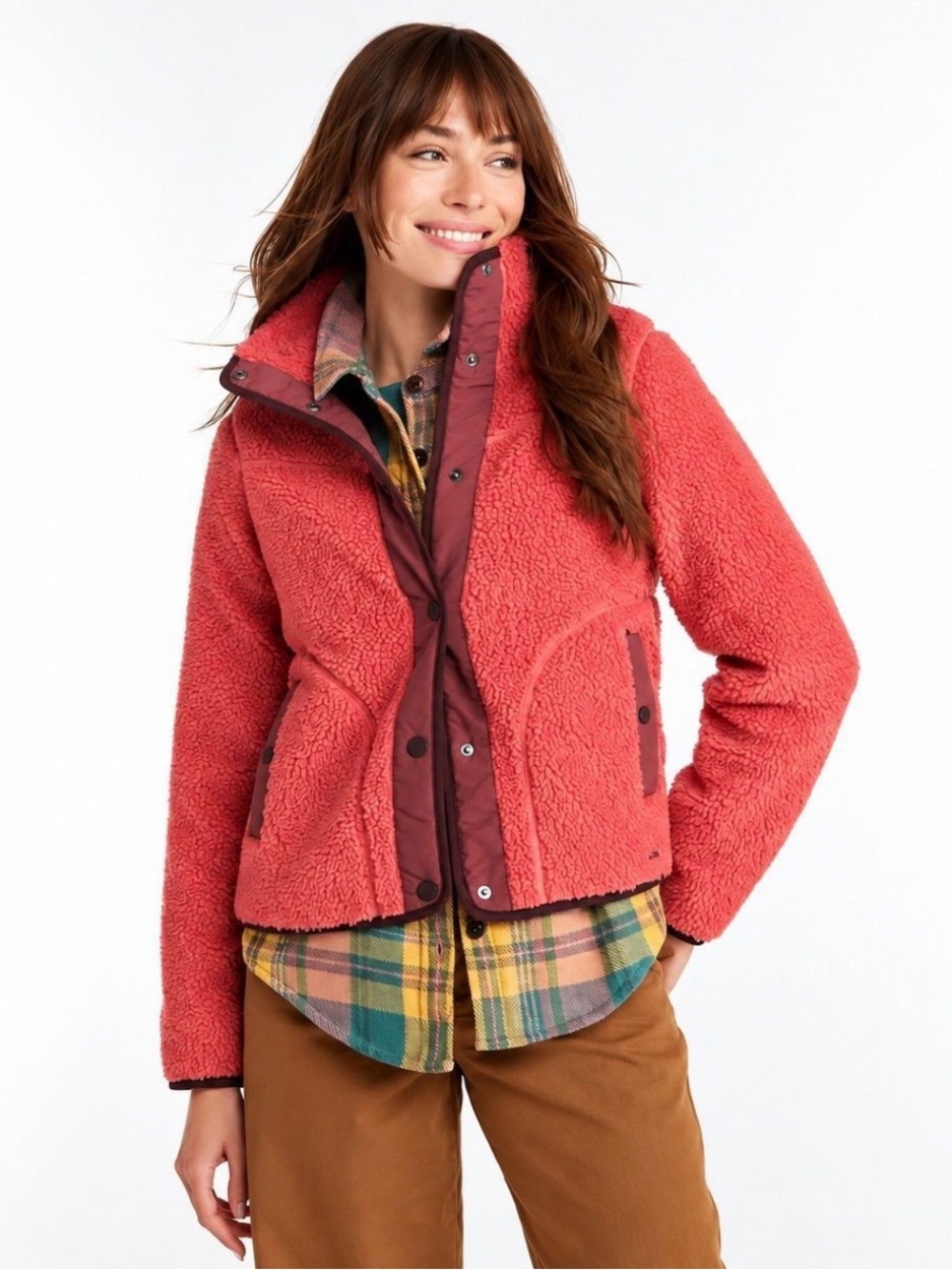 L.L. Bean Women’s Coral Sherpa Fleece Snap Front Jacket XL-Reg